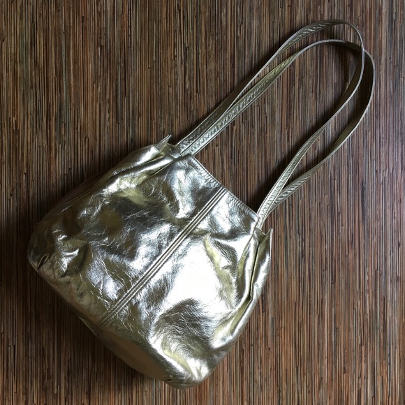 SAS Gold Handbag Leather Hobo Lots of Pockets Shoulder Bag - Picture 2 of 16